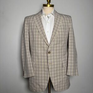 Kuppenheimer Mens Plaid‎ Blazer Sport Coat 42L Brown Tan Yellow